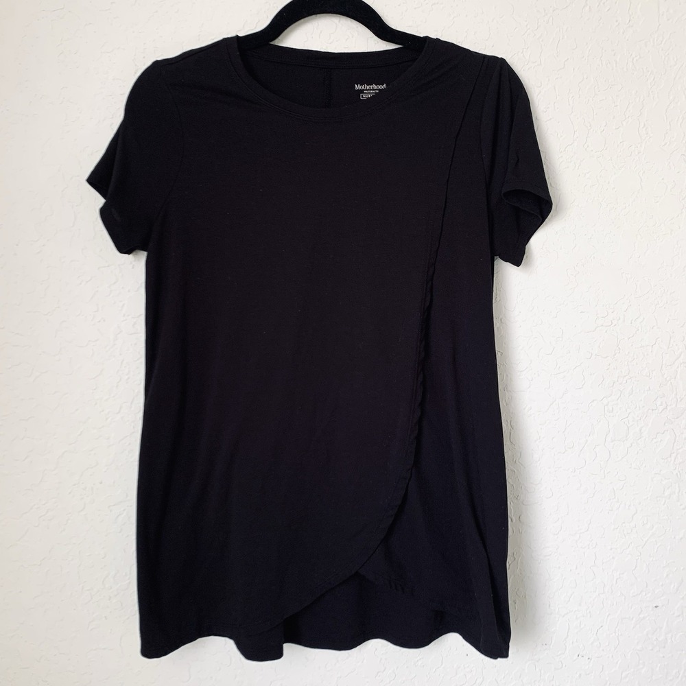 Motherhood‎ Maternity Nursing Top Women S Black Crewneck Short Sleeve Tulip Hem